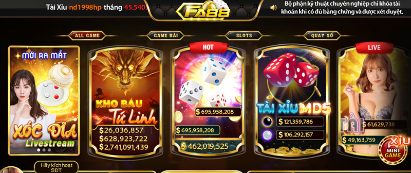 Nổ hũ FA88 - Không gian cá cược đẳng cấp nhất châu Á 3 Giao diện FA88 vô cùng dễ nhìn